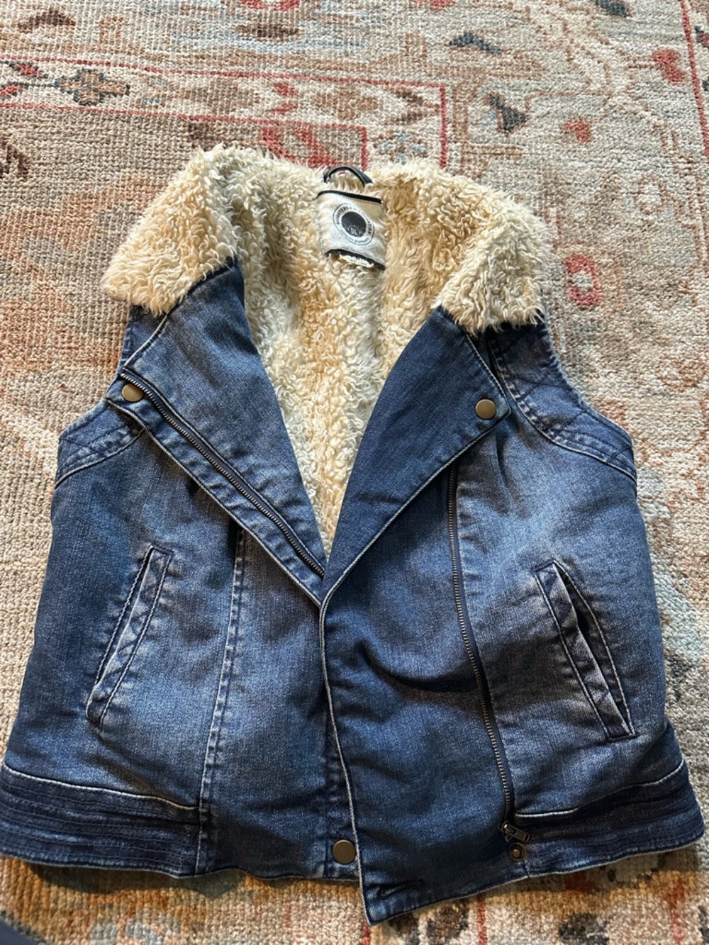 Anthropologie Denim Sherpa-Lined Vest in Dark Blue